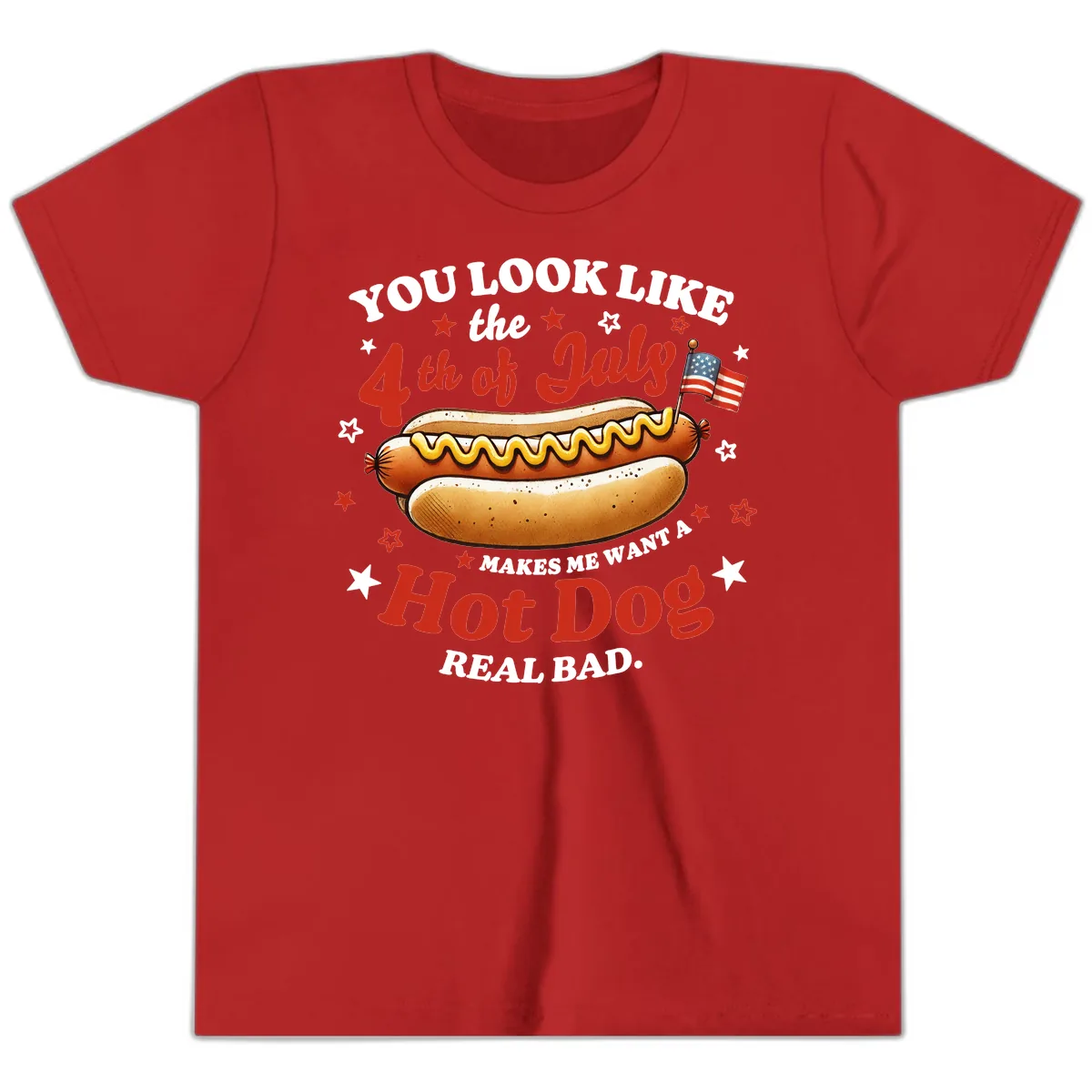 You Look Like the 4th of July Hot Dog Youth T-Shirt in Red