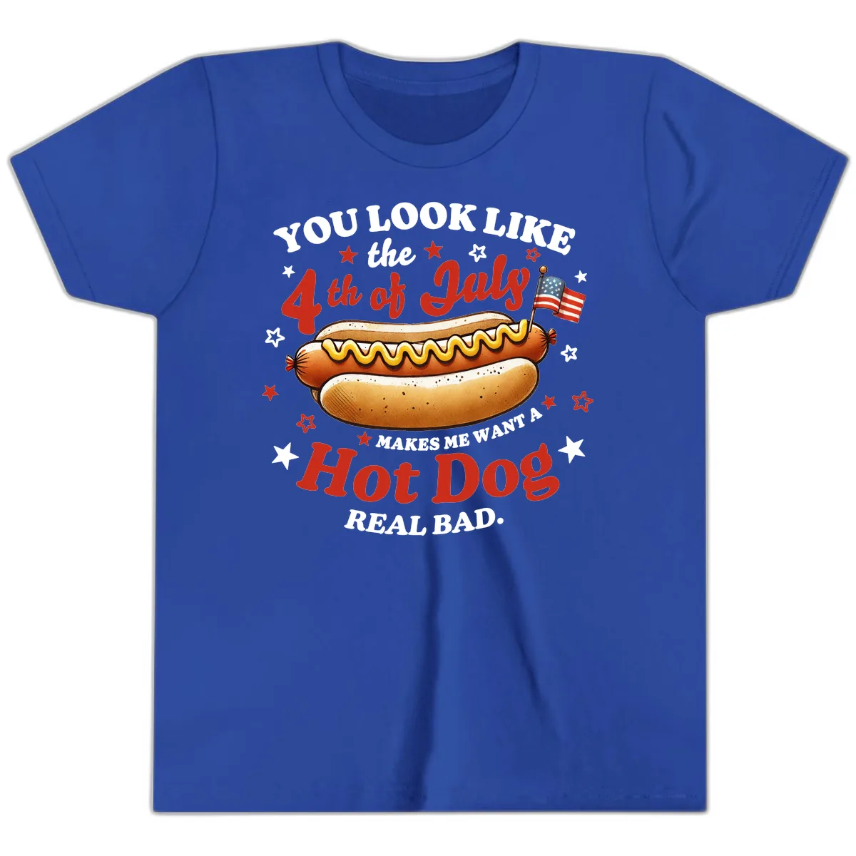 You Look Like the 4th of July Hot Dog Youth T-Shirt in True Royal