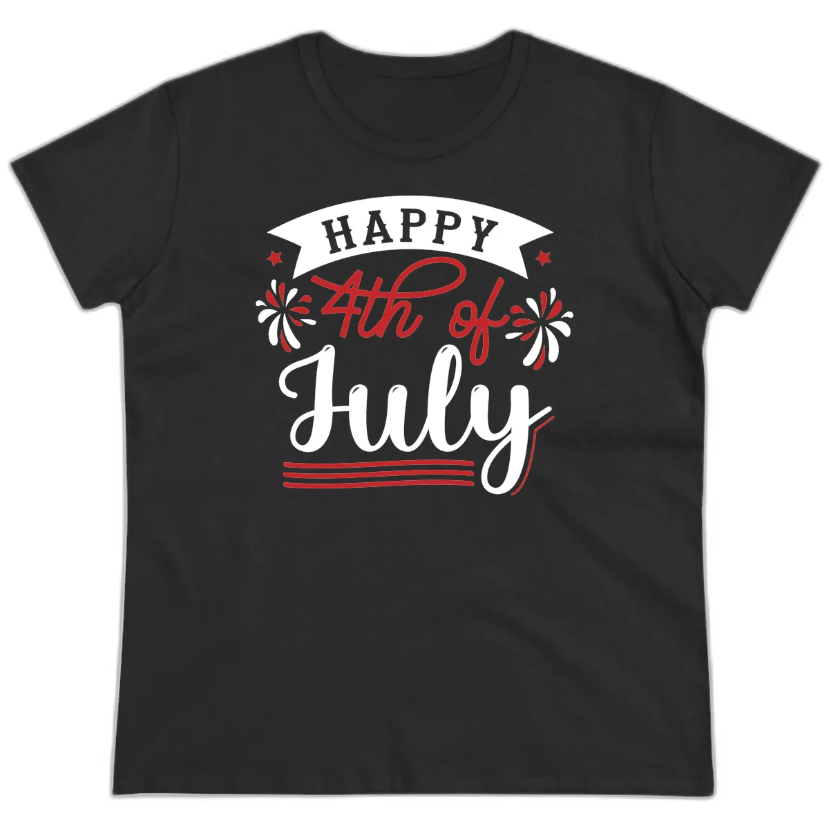 Happy Fourth Of July Celebration Design Ladies Tee in Black