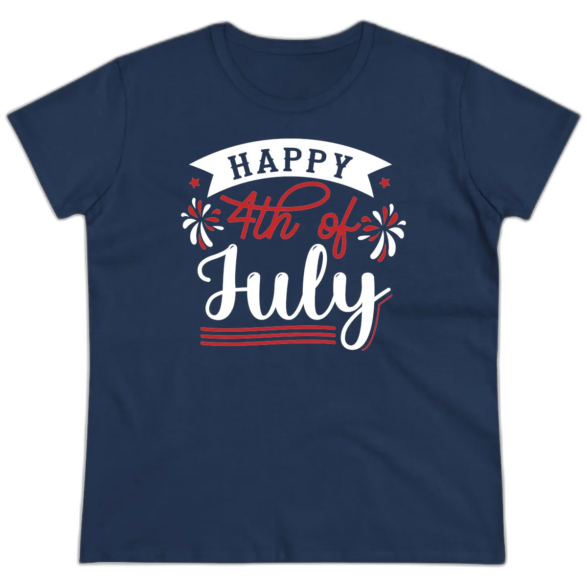 Happy Fourth Of July Celebration Design Ladies Tee in Navy