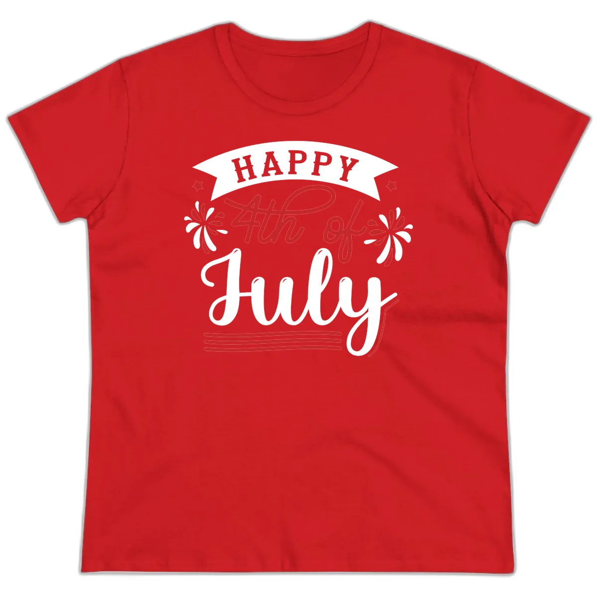 Happy Fourth Of July Celebration Design Ladies Tee in Red