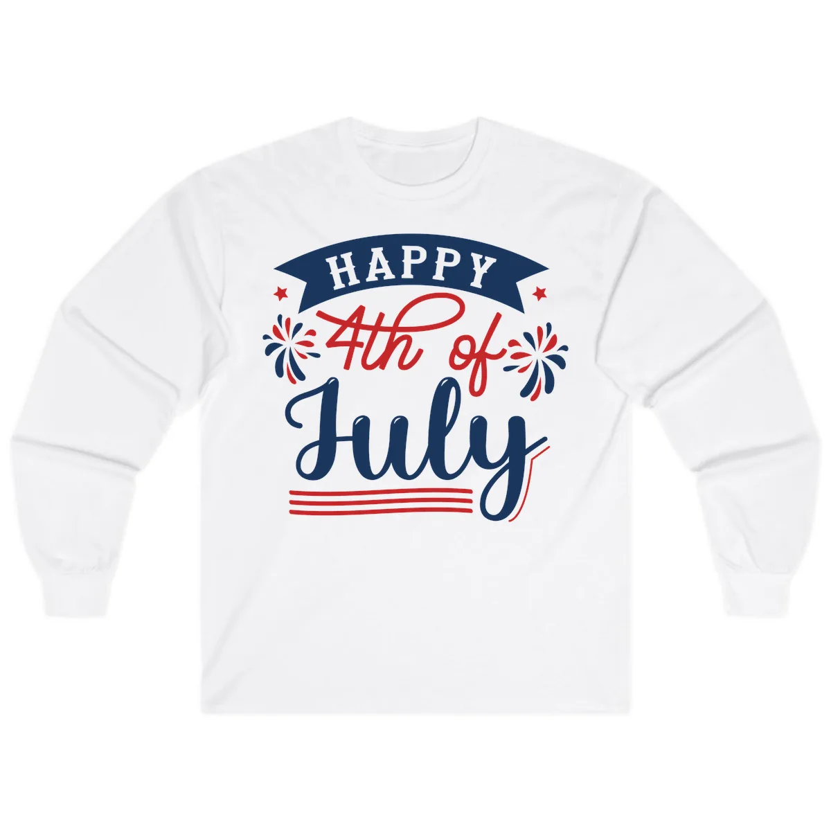 Happy Fourth Of July Celebration Design Long Sleeve in White