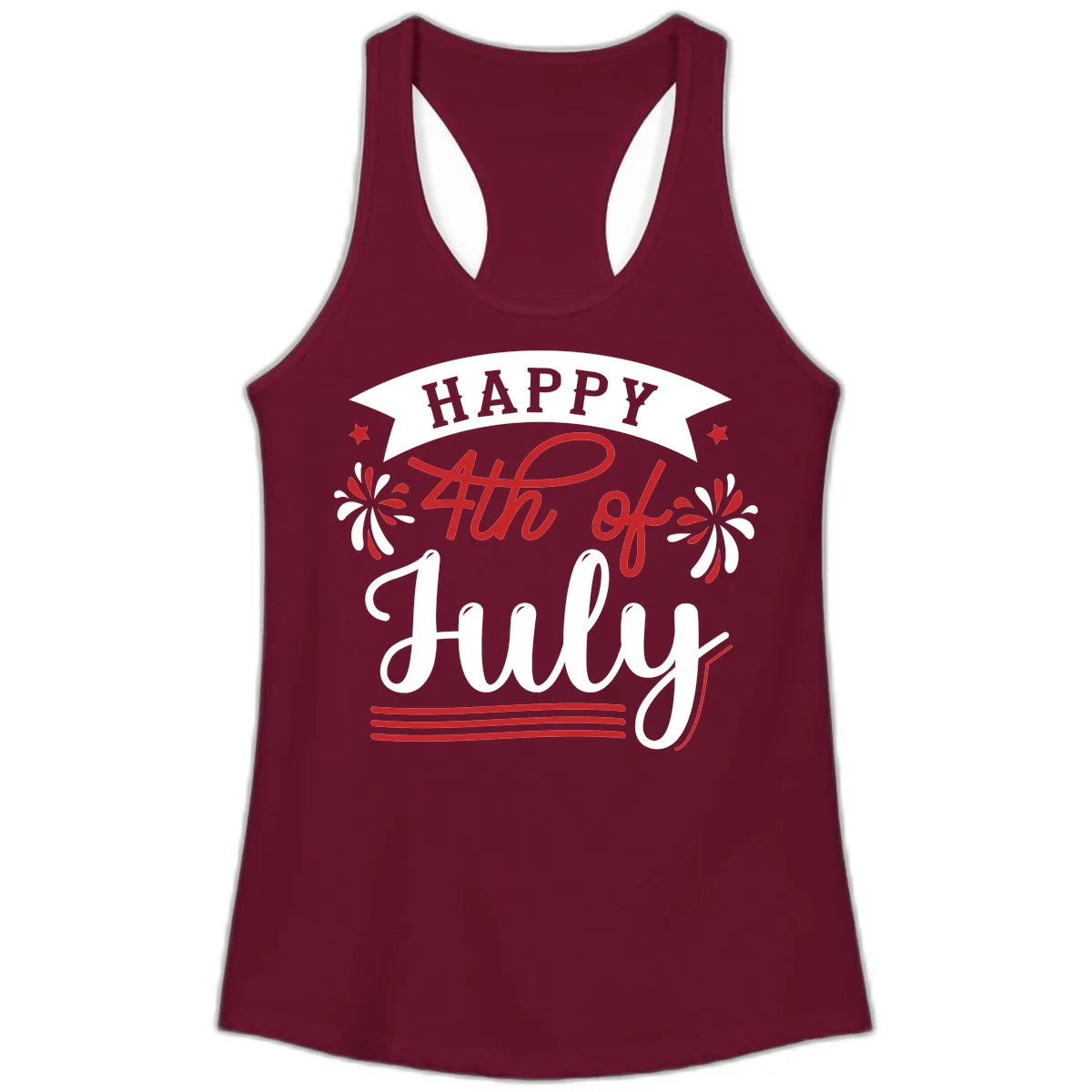 Happy Fourth Of July Celebration Design Ladies Tank in Solid Cardinal Red