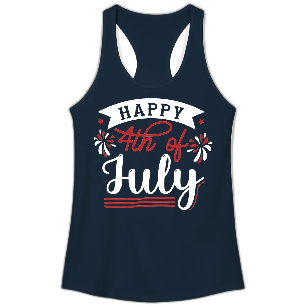 Happy Fourth Of July Celebration Design Ladies Tank in Solid Midnight Navy