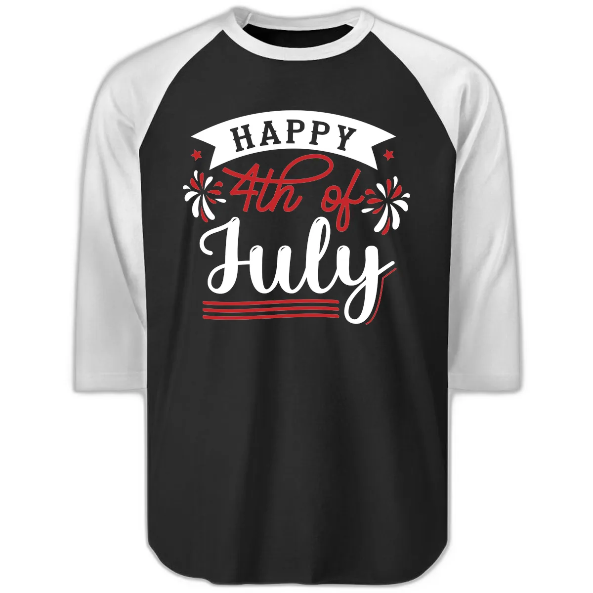 Happy Fourth Of July Celebration Design Raglan 3/4 in Black White