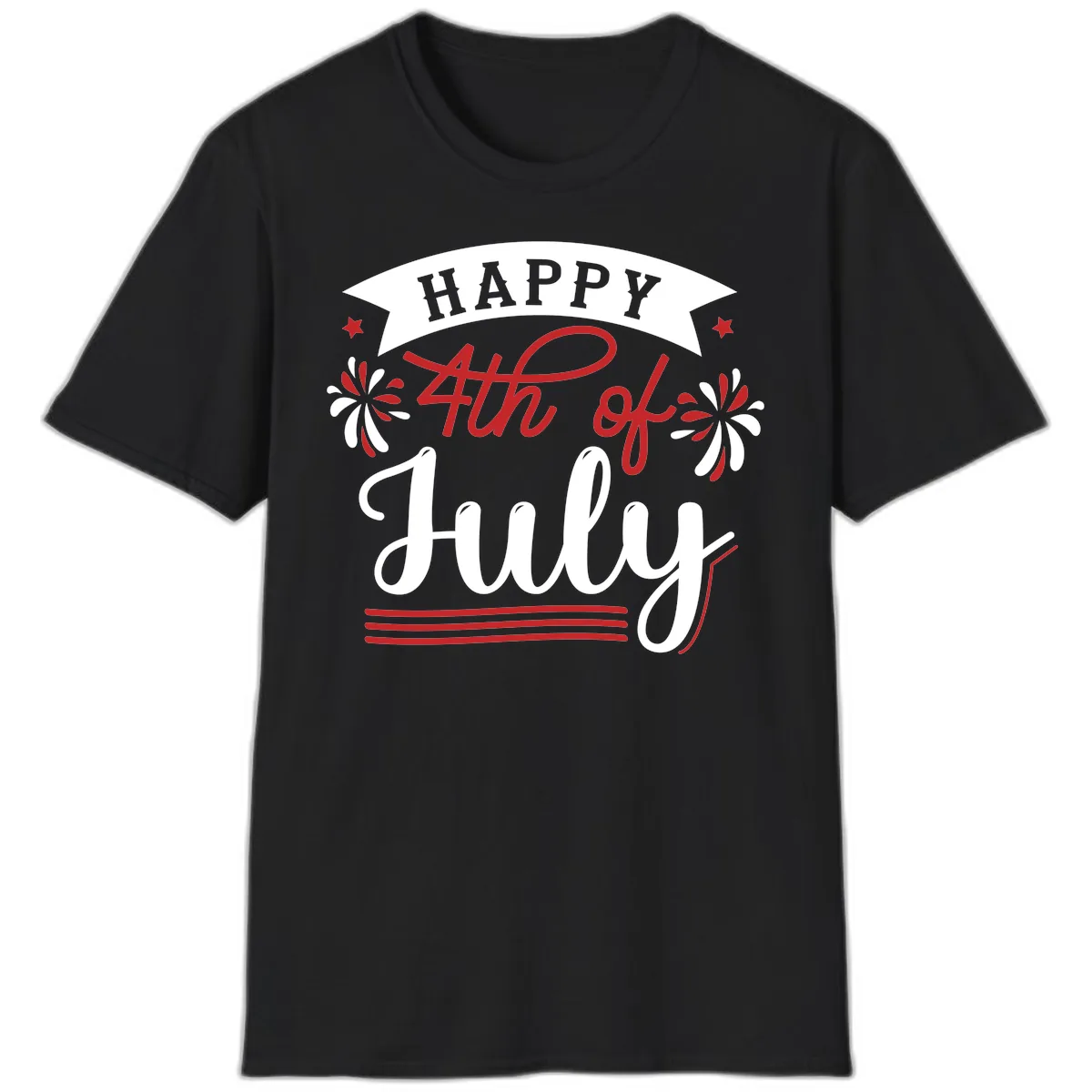 Happy Fourth Of July Celebration Design T-Shirt in Black