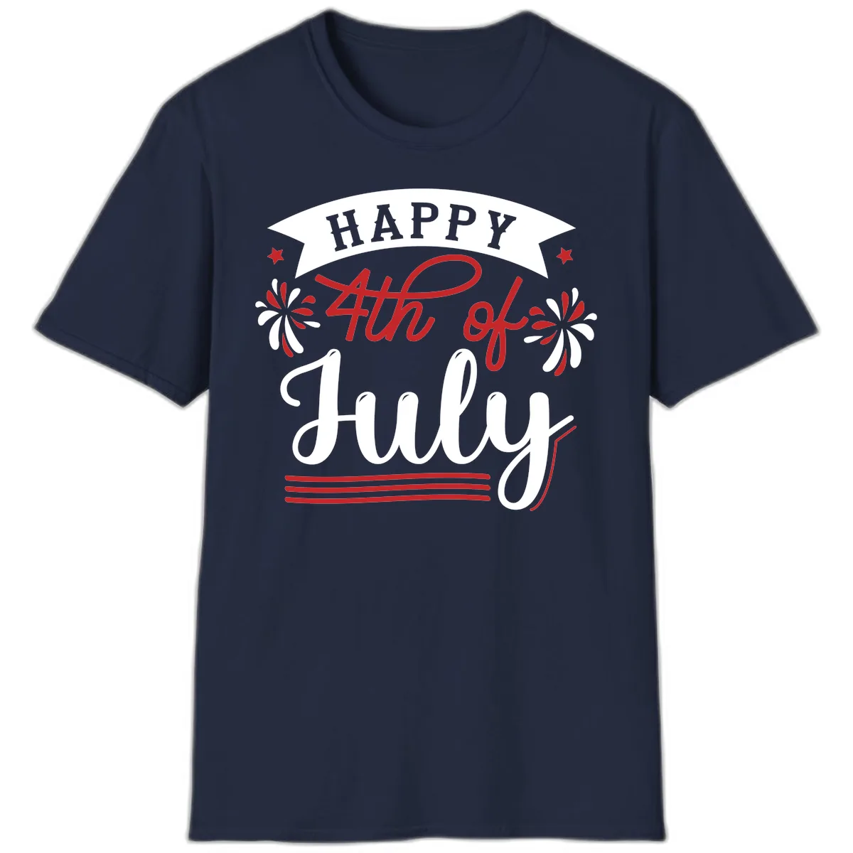 Happy Fourth Of July Celebration Design T-Shirt in Navy