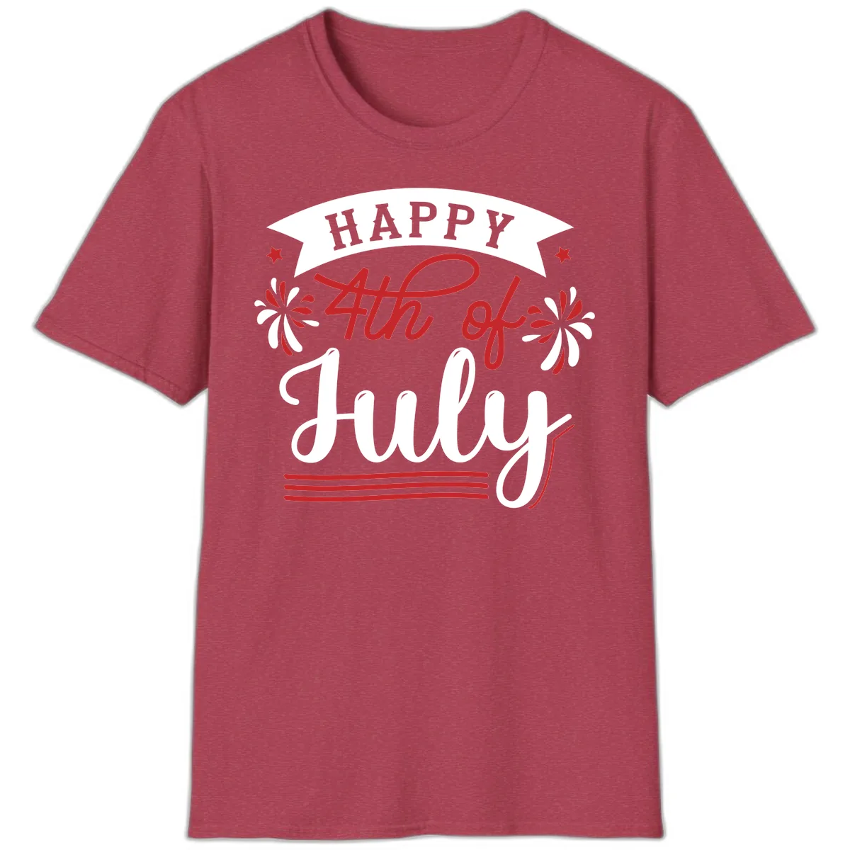 Happy Fourth Of July Celebration Design T-Shirt in Heather Cardinal