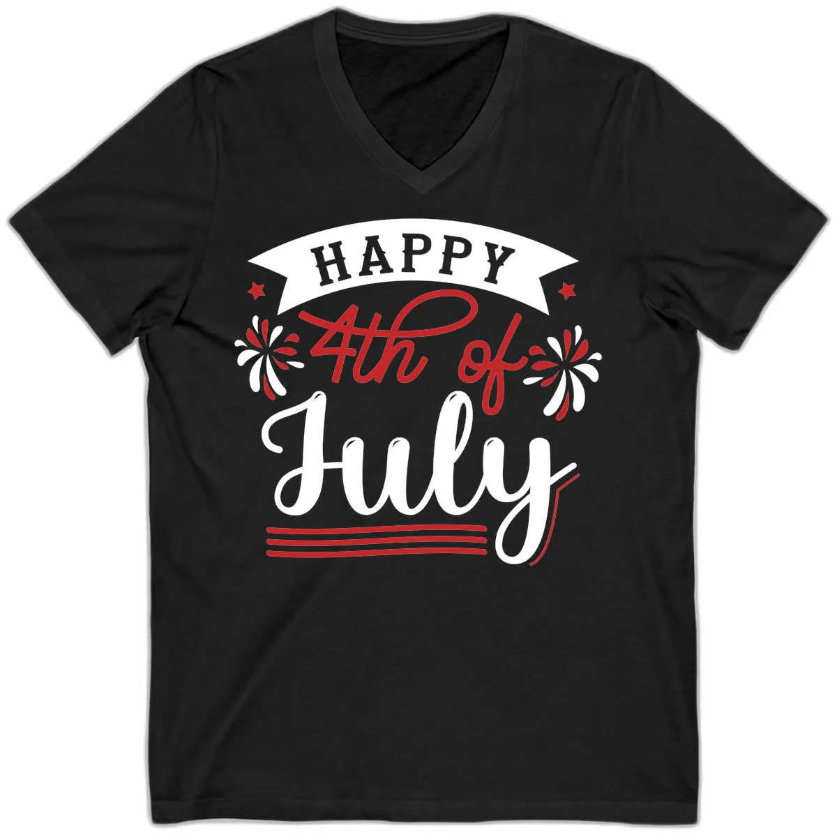 Happy Fourth Of July Celebration Design V-Neck in Black