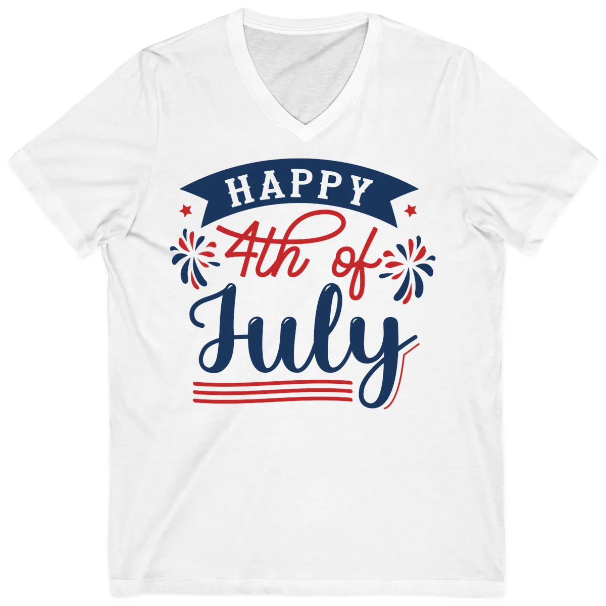 Happy Fourth Of July Celebration Design V-Neck in White