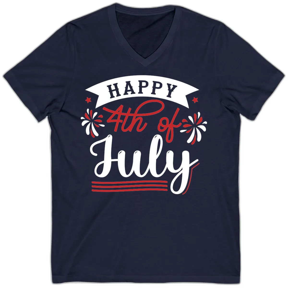 Happy Fourth Of July Celebration Design V-Neck in Navy