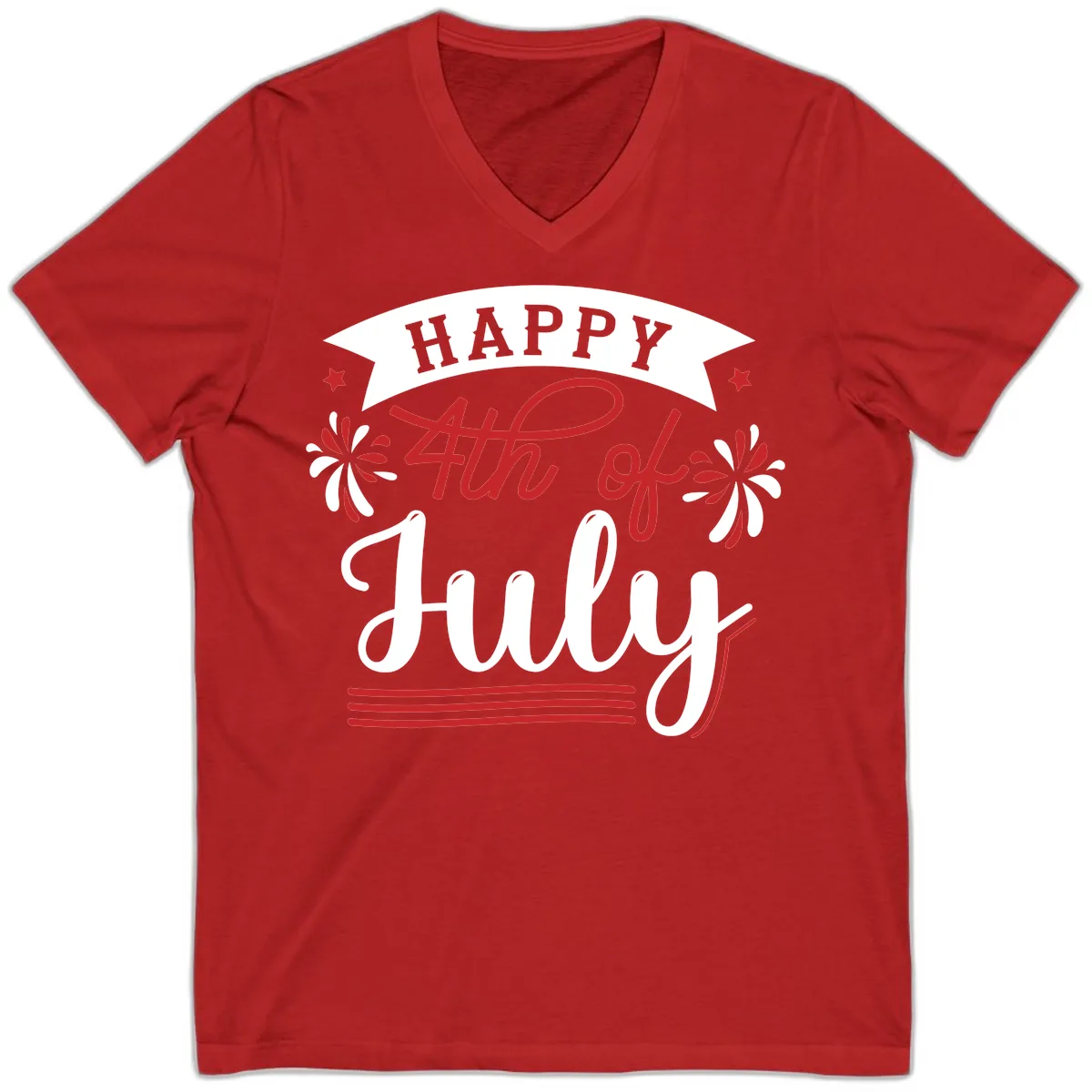 Happy Fourth Of July Celebration Design V-Neck in Red