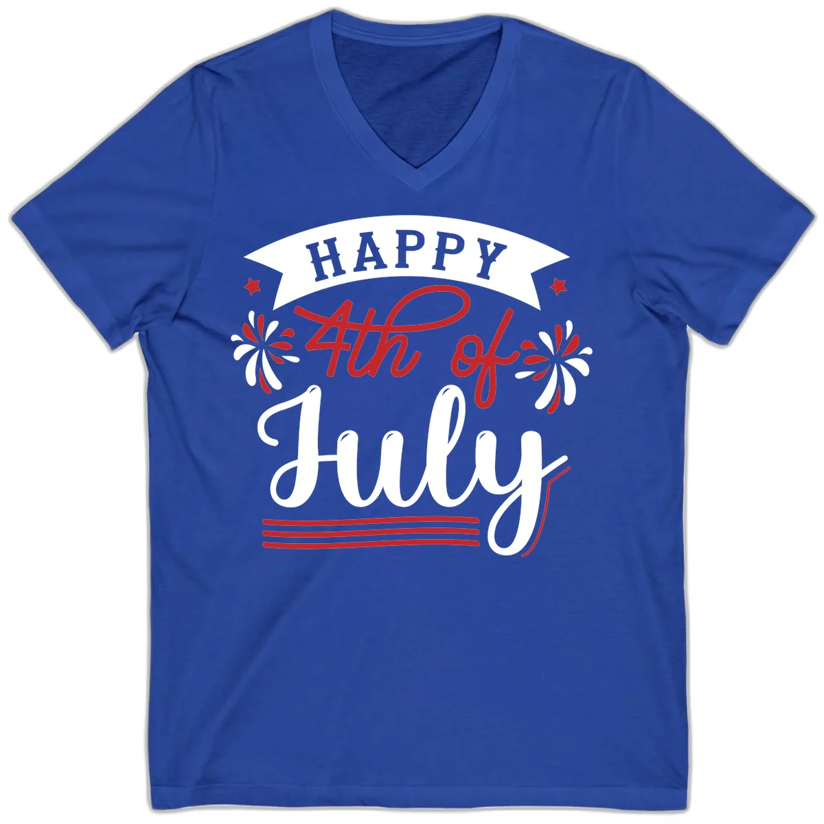 Happy Fourth Of July Celebration Design V-Neck in True Royal