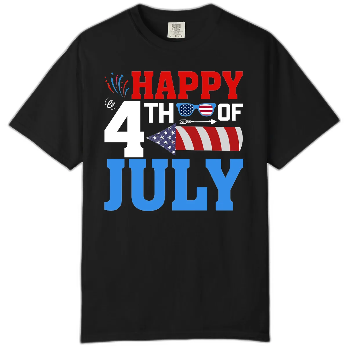 Happy 4th of July Celebration Fireworks Comfort Color in Black