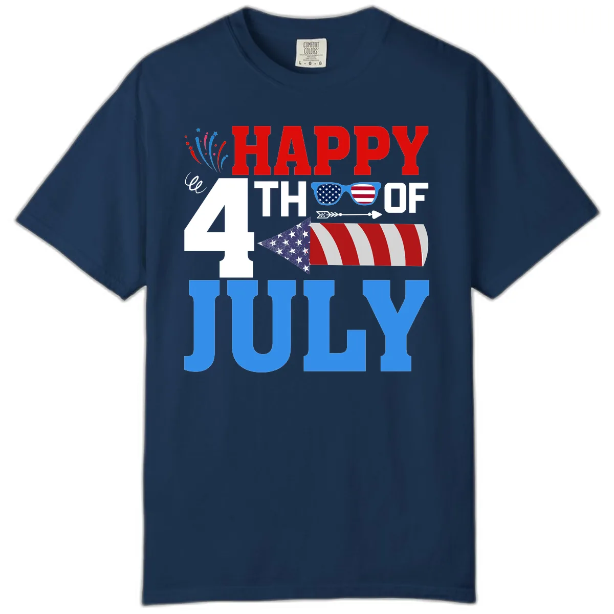 Happy 4th of July Celebration Fireworks Comfort Color in Navy