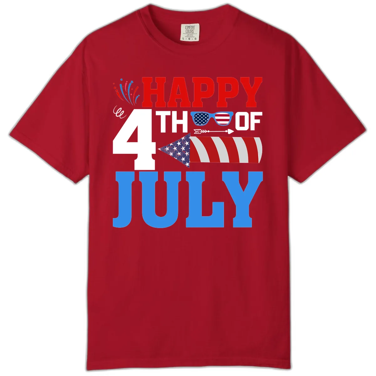 Happy 4th of July Celebration Fireworks Comfort Color in Red