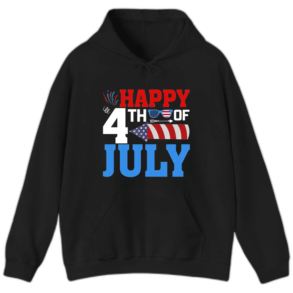 Happy 4th of July Celebration Fireworks Hoodie in Black