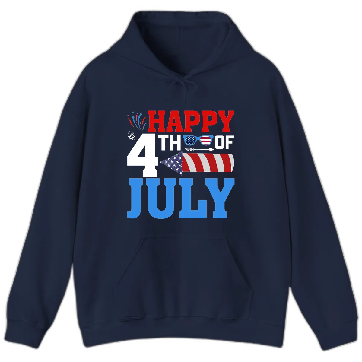 Happy 4th of July Celebration Fireworks Hoodie in Navy