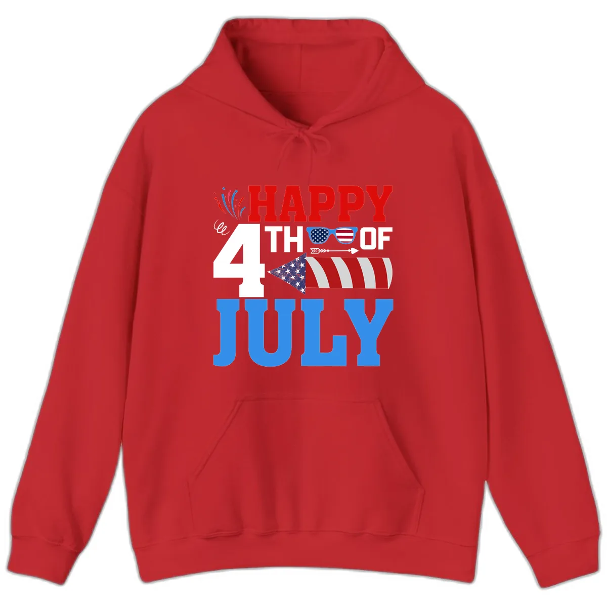 Happy 4th of July Celebration Fireworks Hoodie in Red