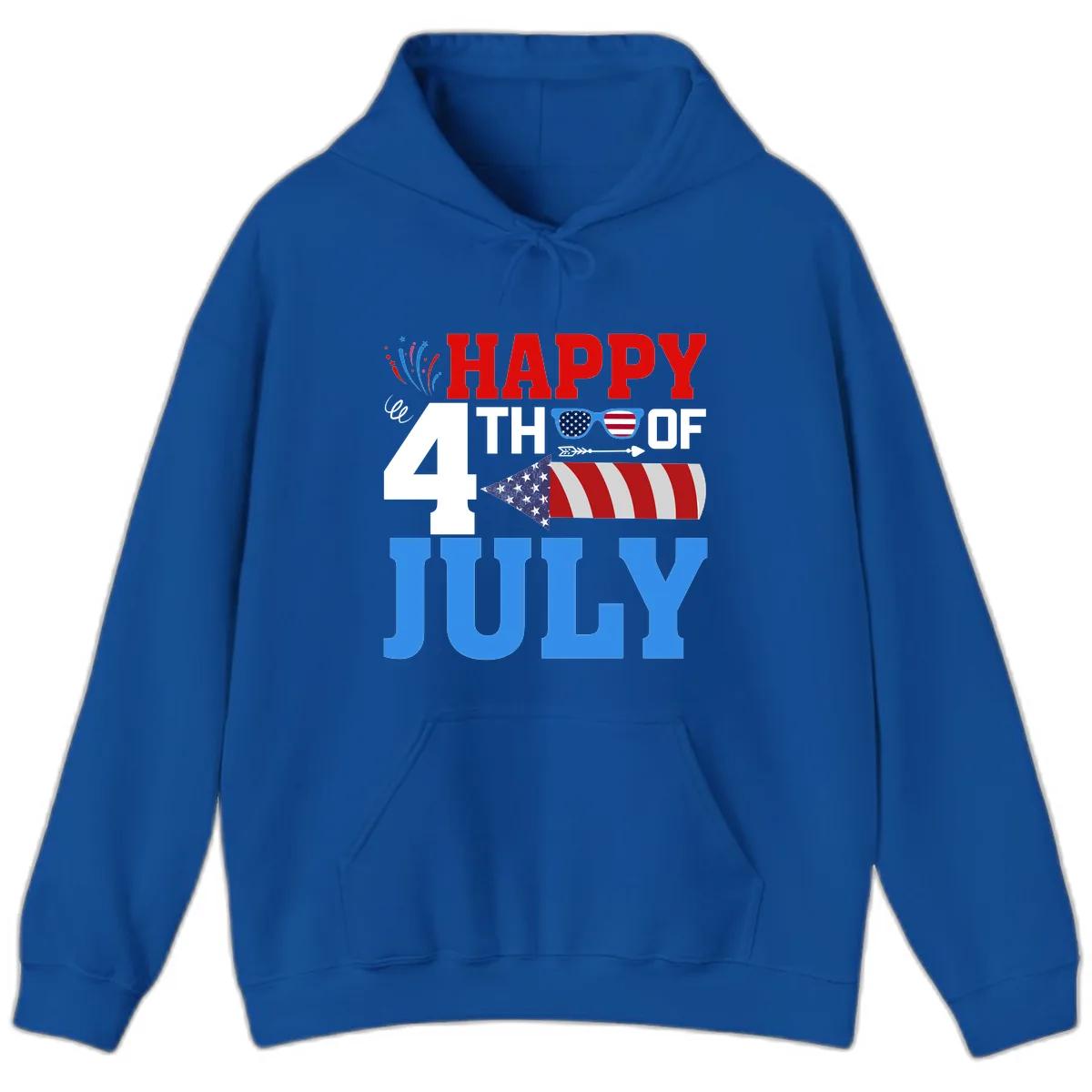 Happy 4th of July Celebration Fireworks Hoodie in Royal
