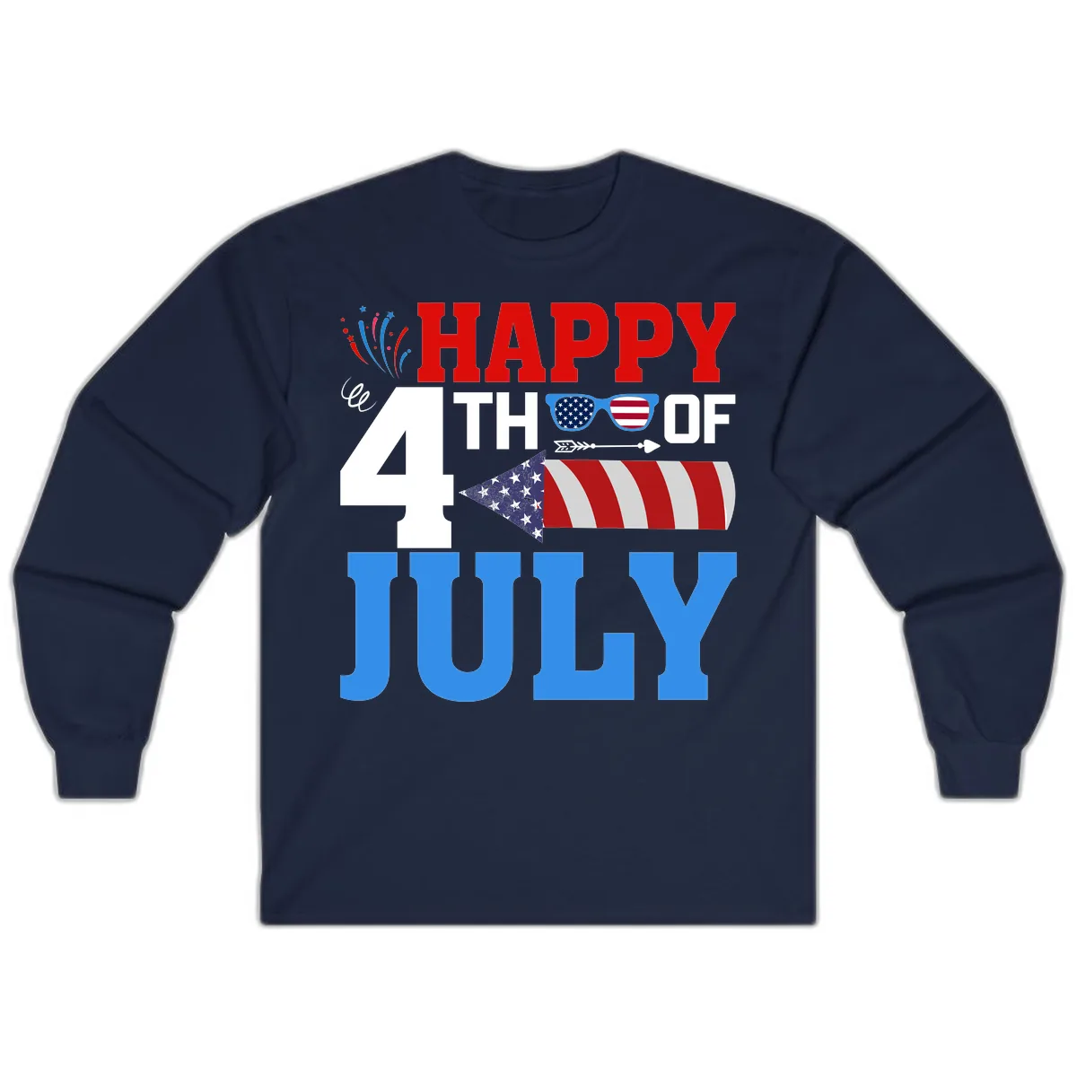 Happy 4th of July Celebration Fireworks Long Sleeve in Navy