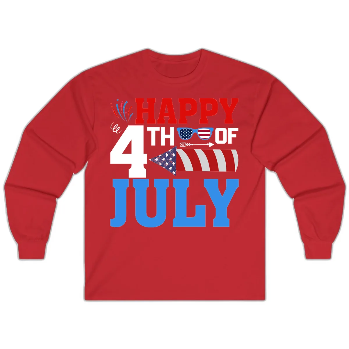 Happy 4th of July Celebration Fireworks Long Sleeve in Red