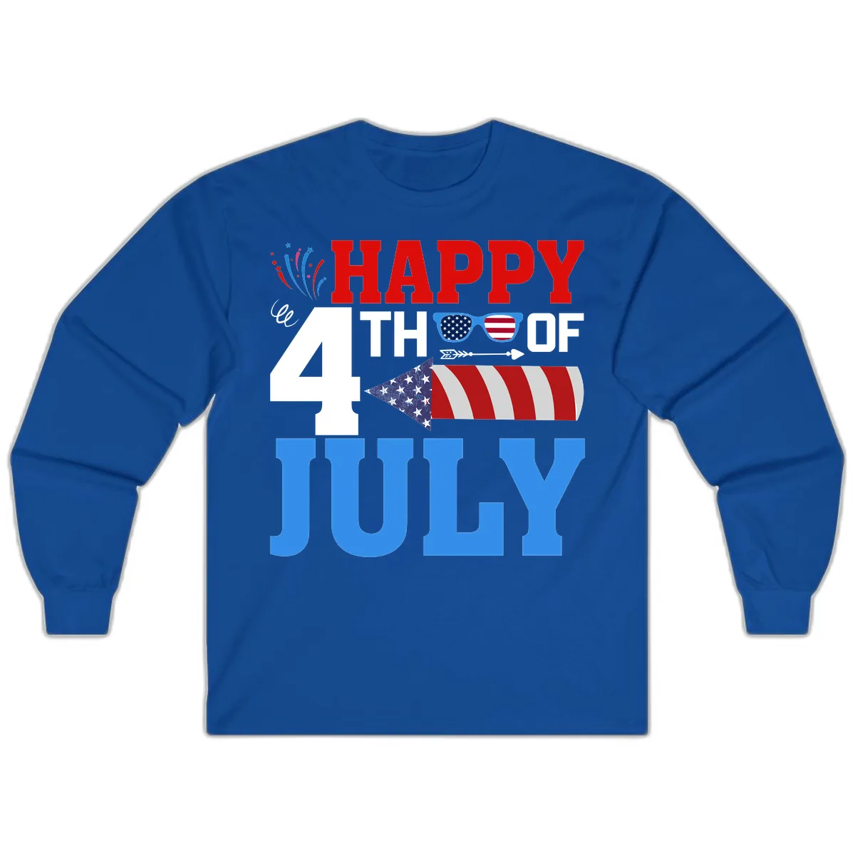 Happy 4th of July Celebration Fireworks Long Sleeve in Royal