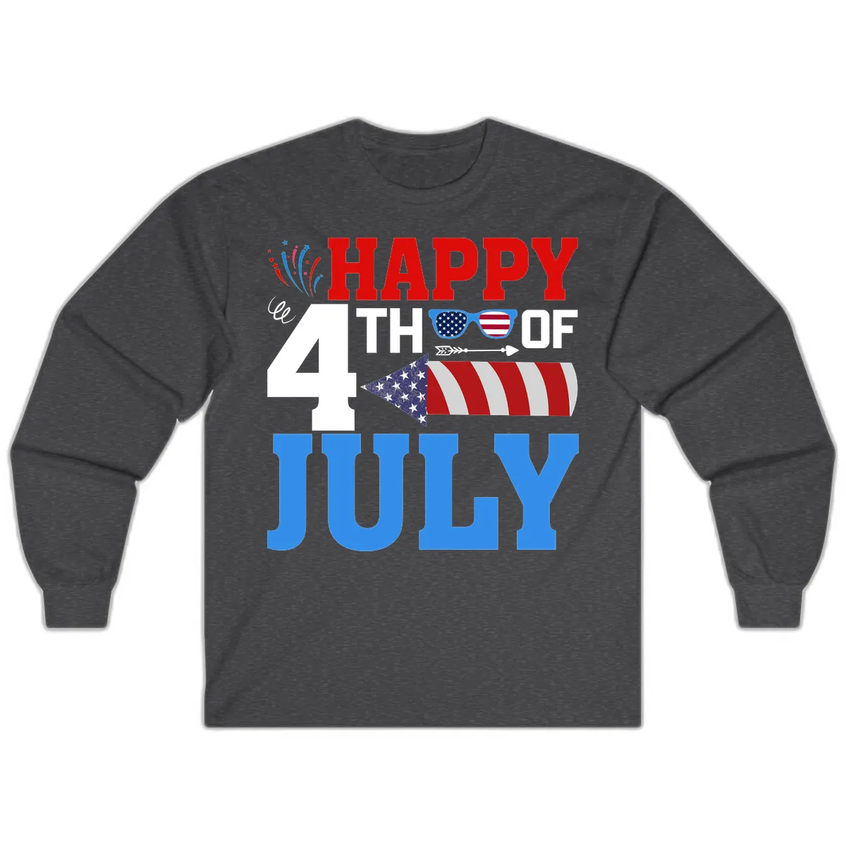 Happy 4th of July Celebration Fireworks Long Sleeve in Dark Heather