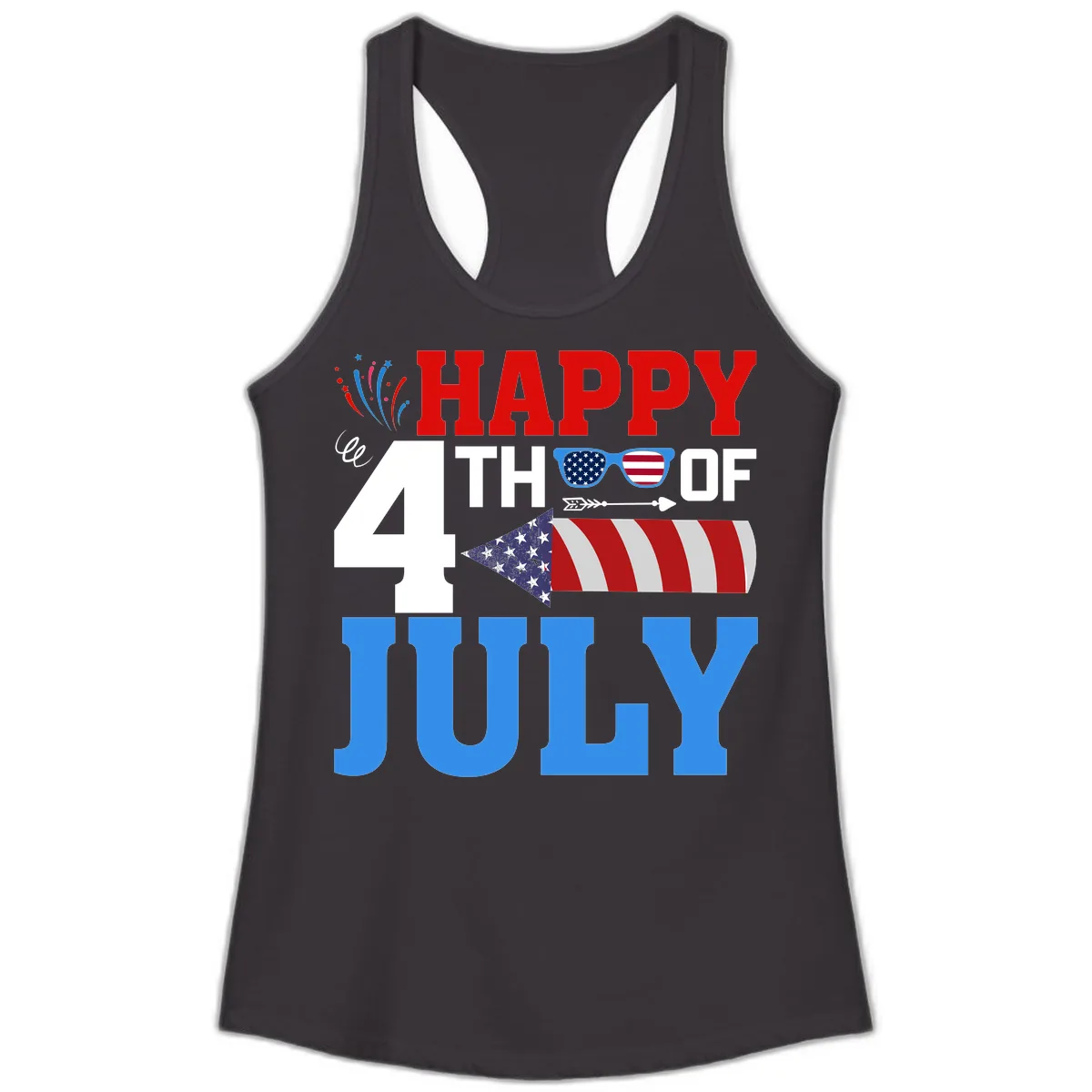 Happy 4th of July Celebration Fireworks Ladies Tank in Black
