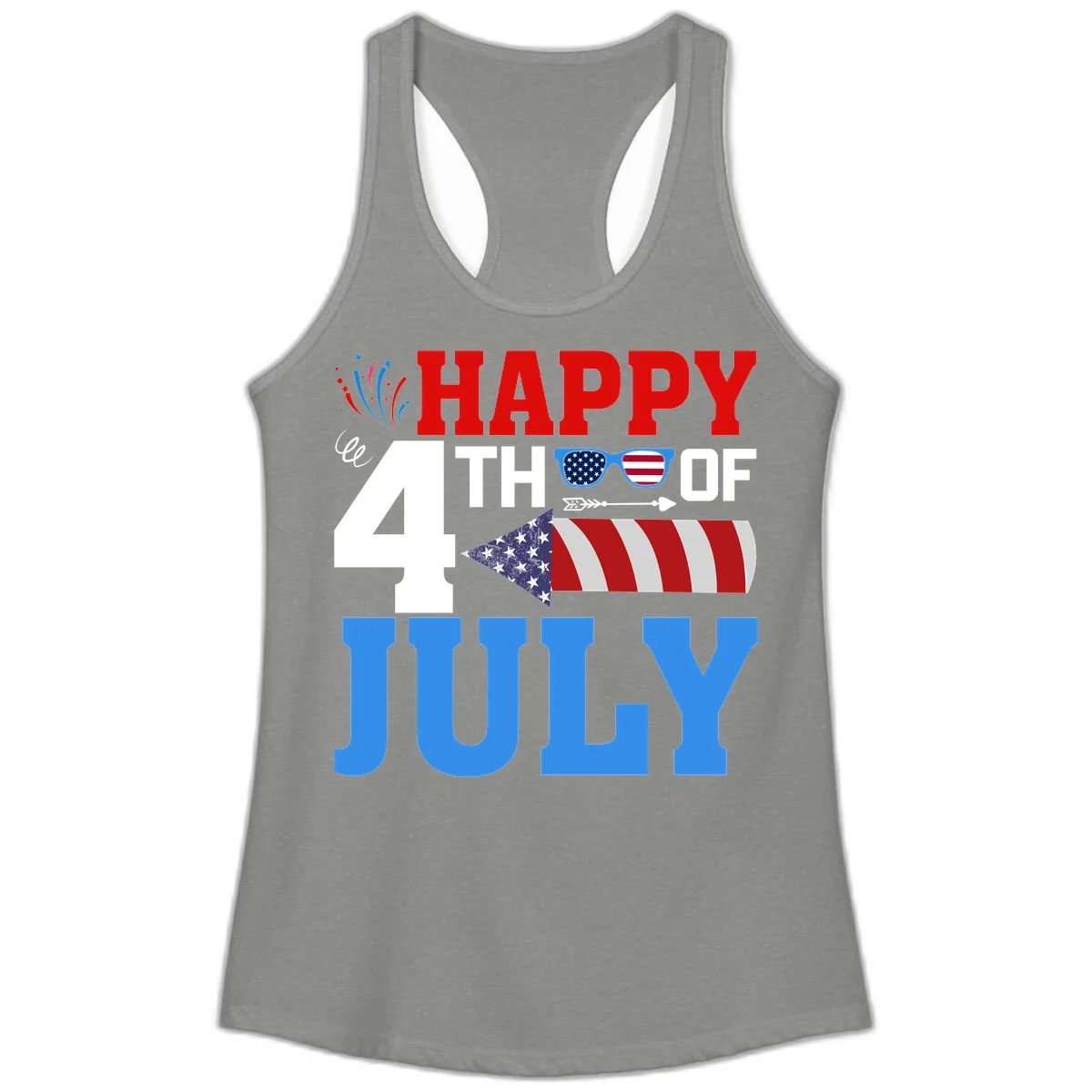 Happy 4th of July Celebration Fireworks Ladies Tank in Heather Grey