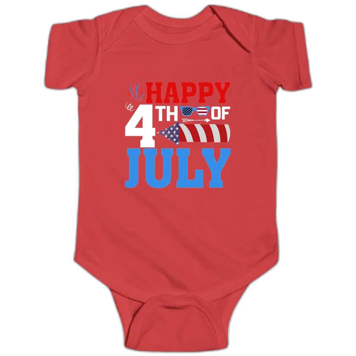 Happy 4th of July Celebration Fireworks Baby Onesie in Red