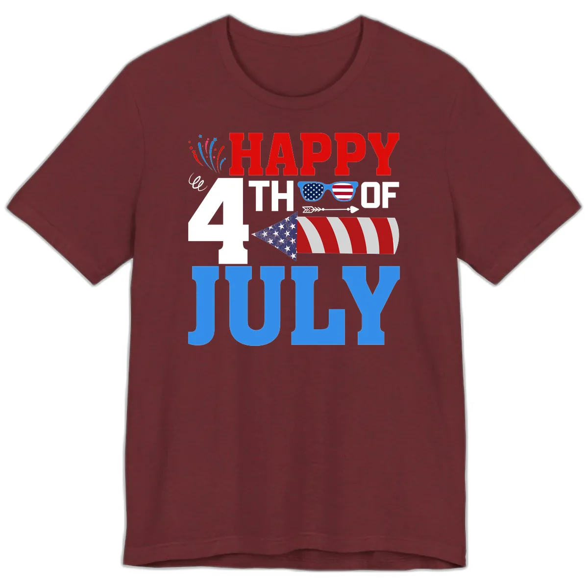 Happy 4th of July Celebration Fireworks Premium T-Shirt in Heather Cardinal