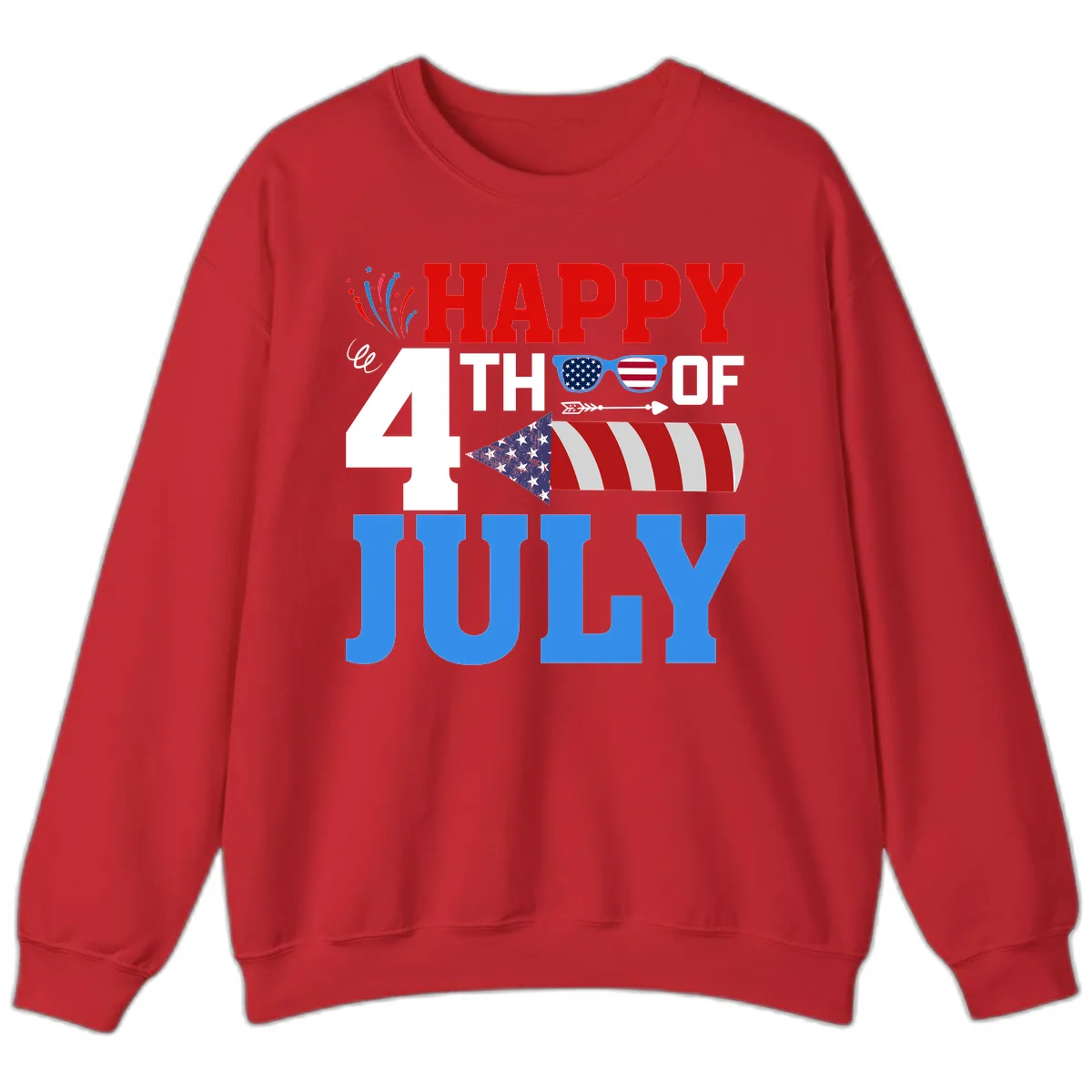 Happy 4th of July Celebration Fireworks Sweatshirt in Red