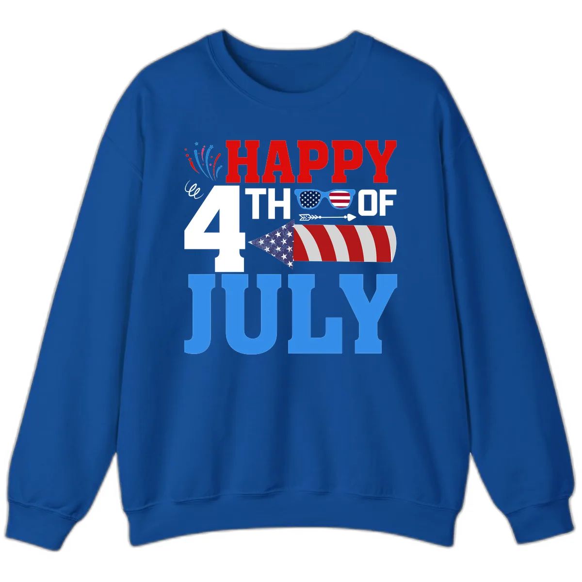 Happy 4th of July Celebration Fireworks Sweatshirt in Royal