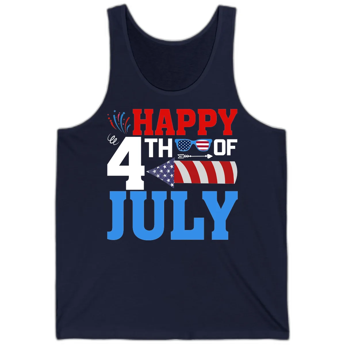 Happy 4th of July Celebration Fireworks Tank in Navy