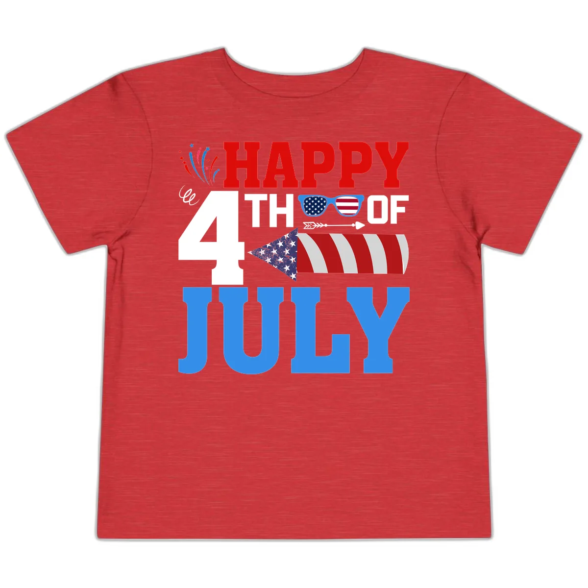 Happy 4th of July Celebration Fireworks Toddler T-Shirt in Heather Red