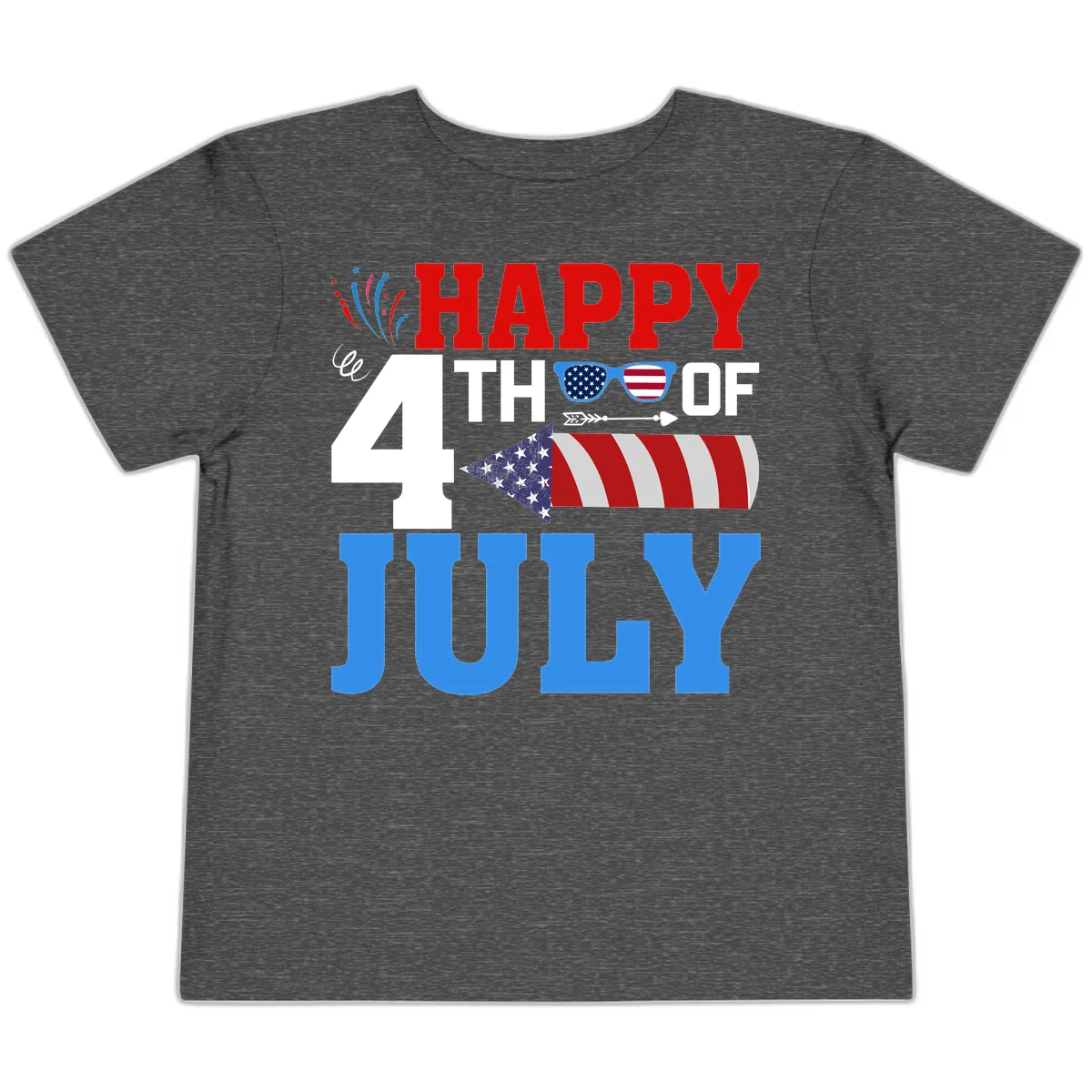 Happy 4th of July Celebration Fireworks Toddler T-Shirt in Dark Heather Grey
