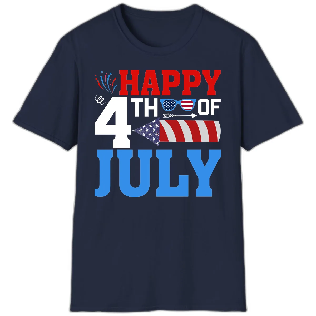 Happy 4th of July Celebration Fireworks T-Shirt in Navy