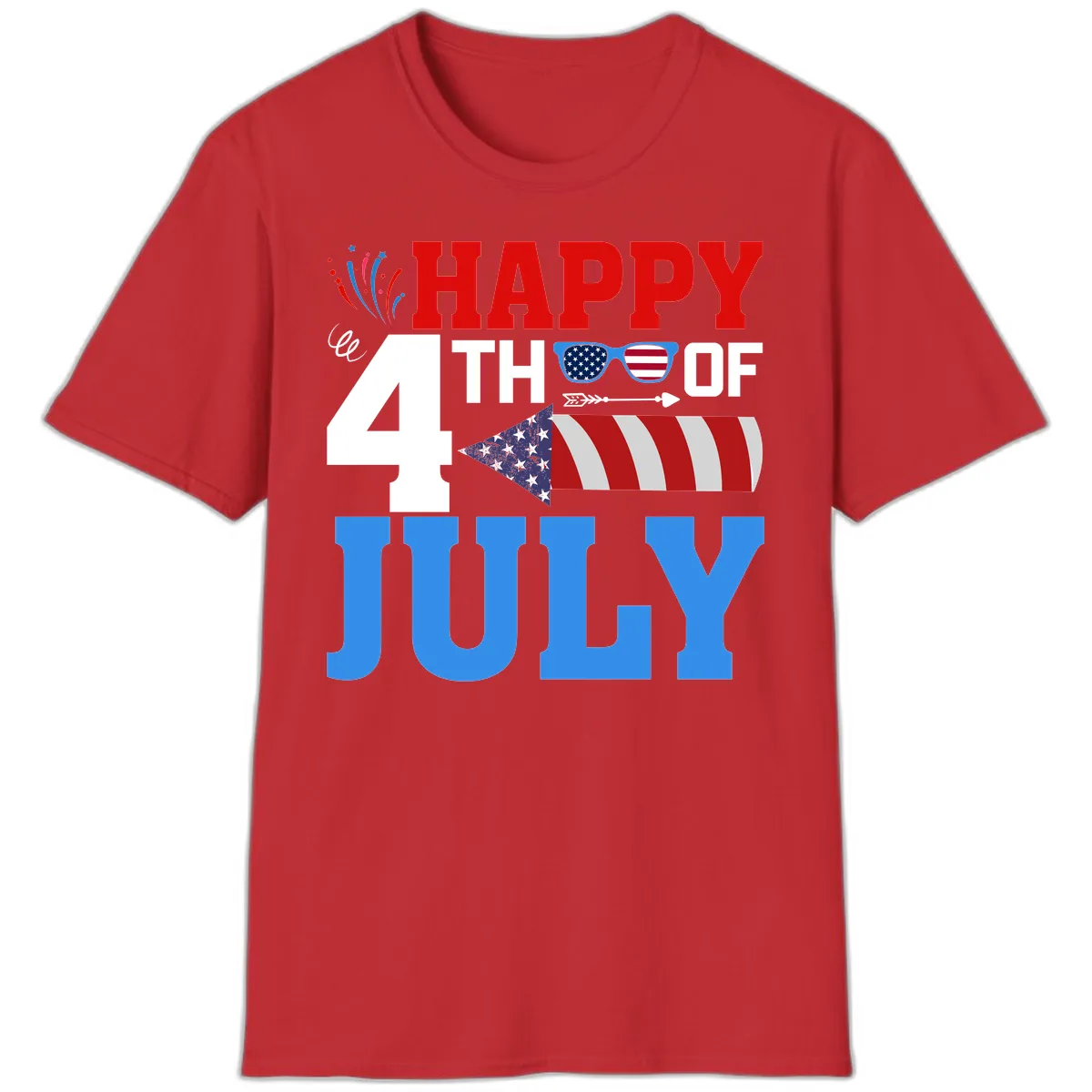 Happy 4th of July Celebration Fireworks T-Shirt in Red
