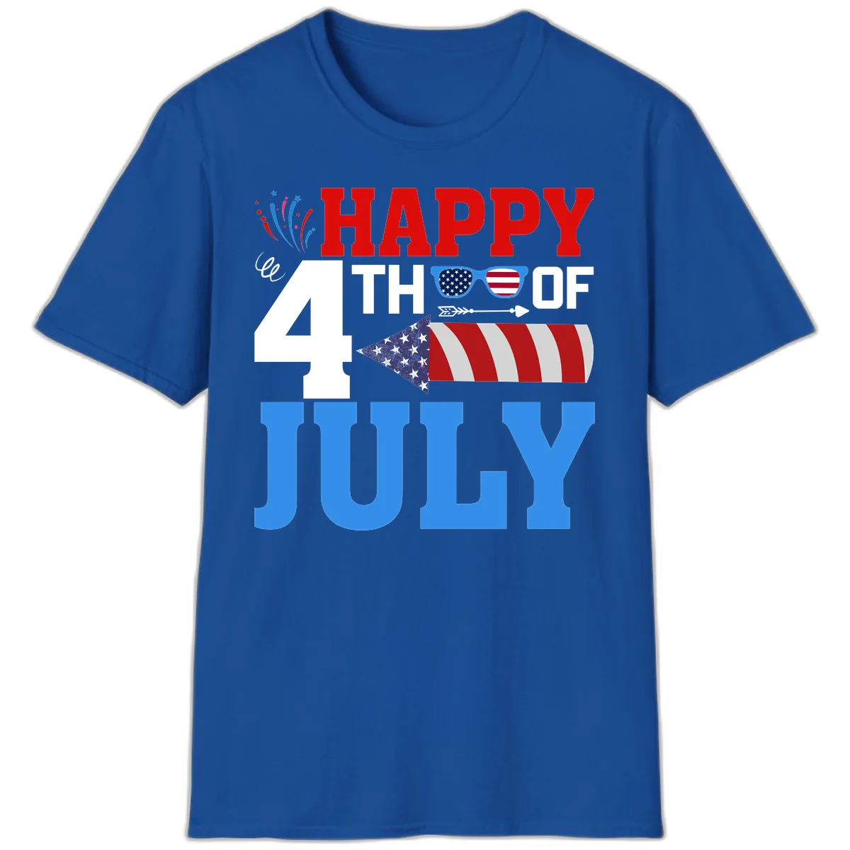 Happy 4th of July Celebration Fireworks T-Shirt in Royal