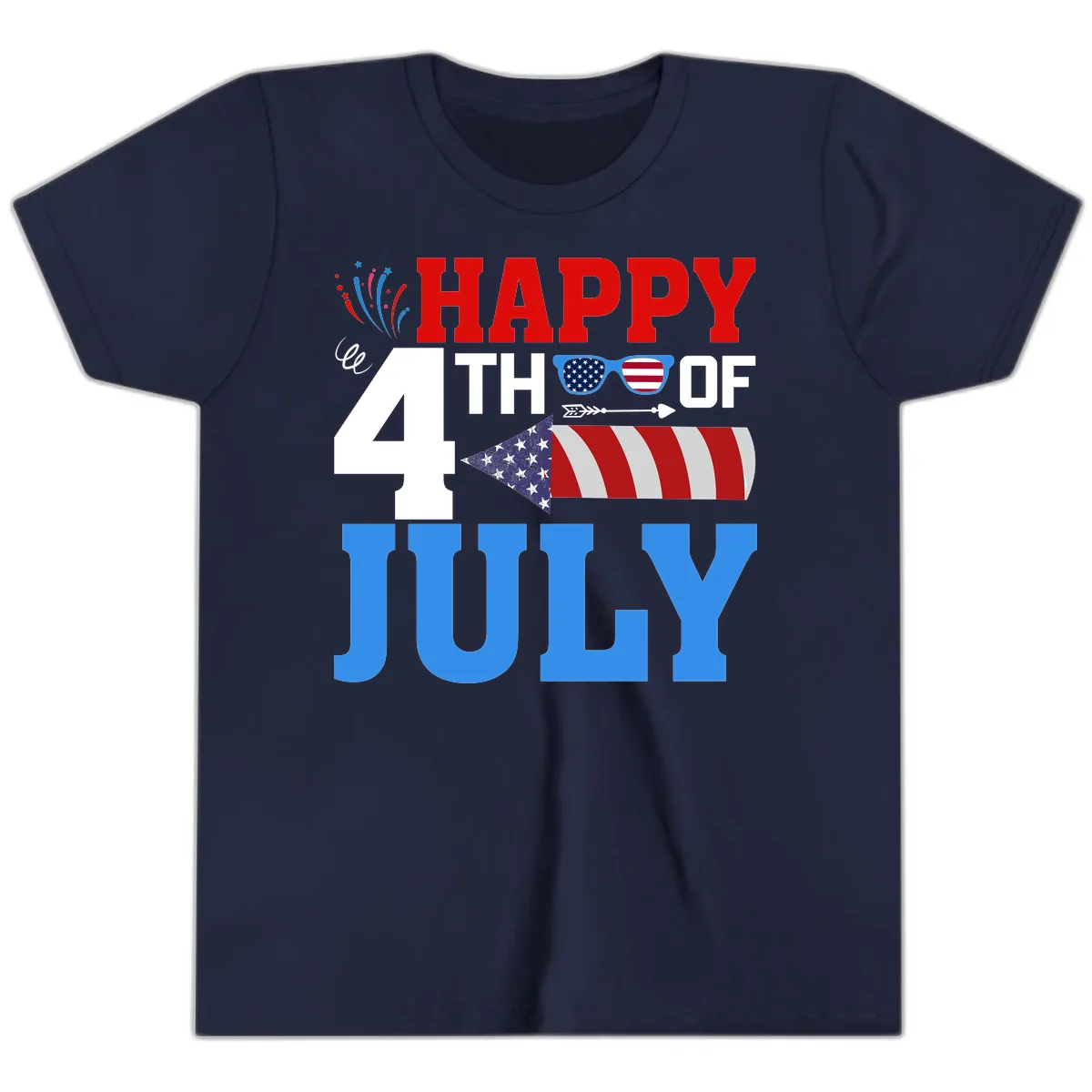 Happy 4th of July Celebration Fireworks Youth T-Shirt in Navy