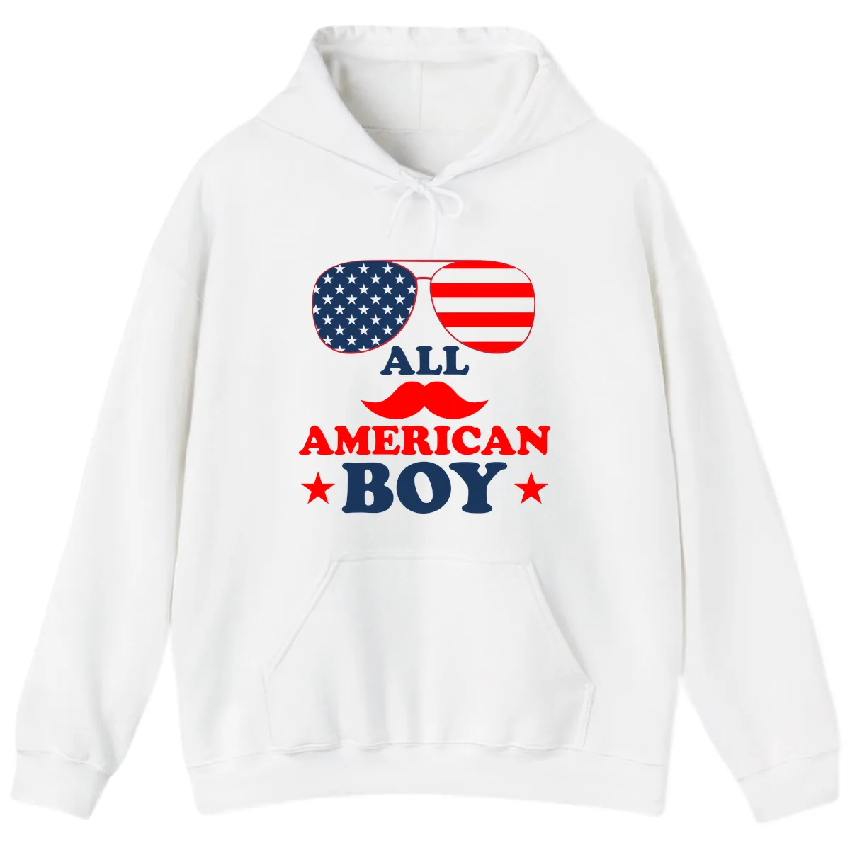 All American Boy Patriotic Aviator Design Hoodie in White