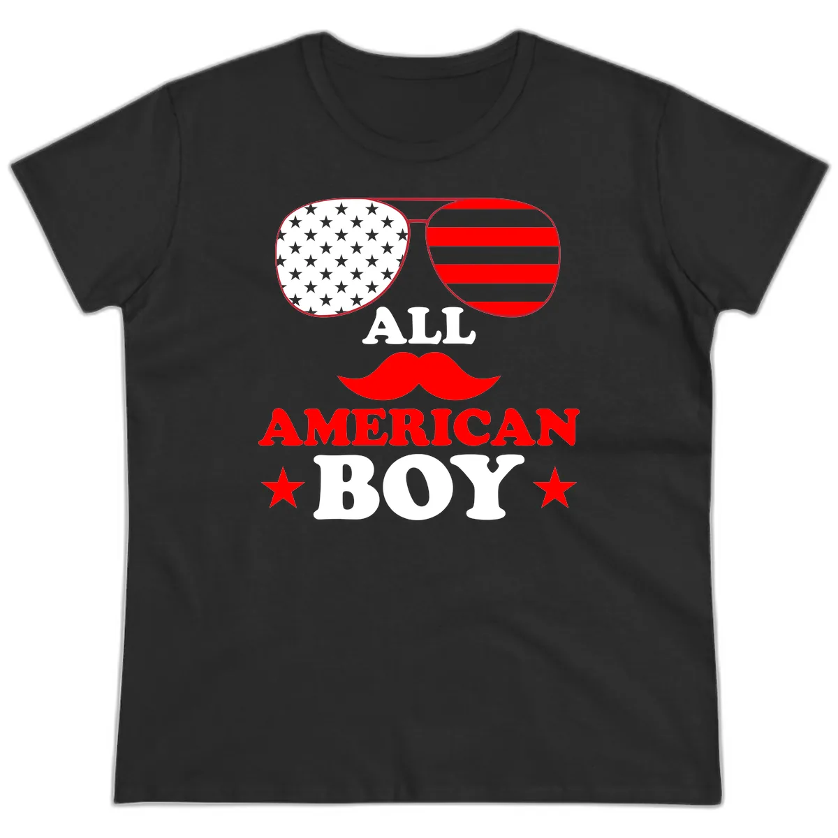 All American Boy Patriotic Aviator Design Ladies Tee in Black