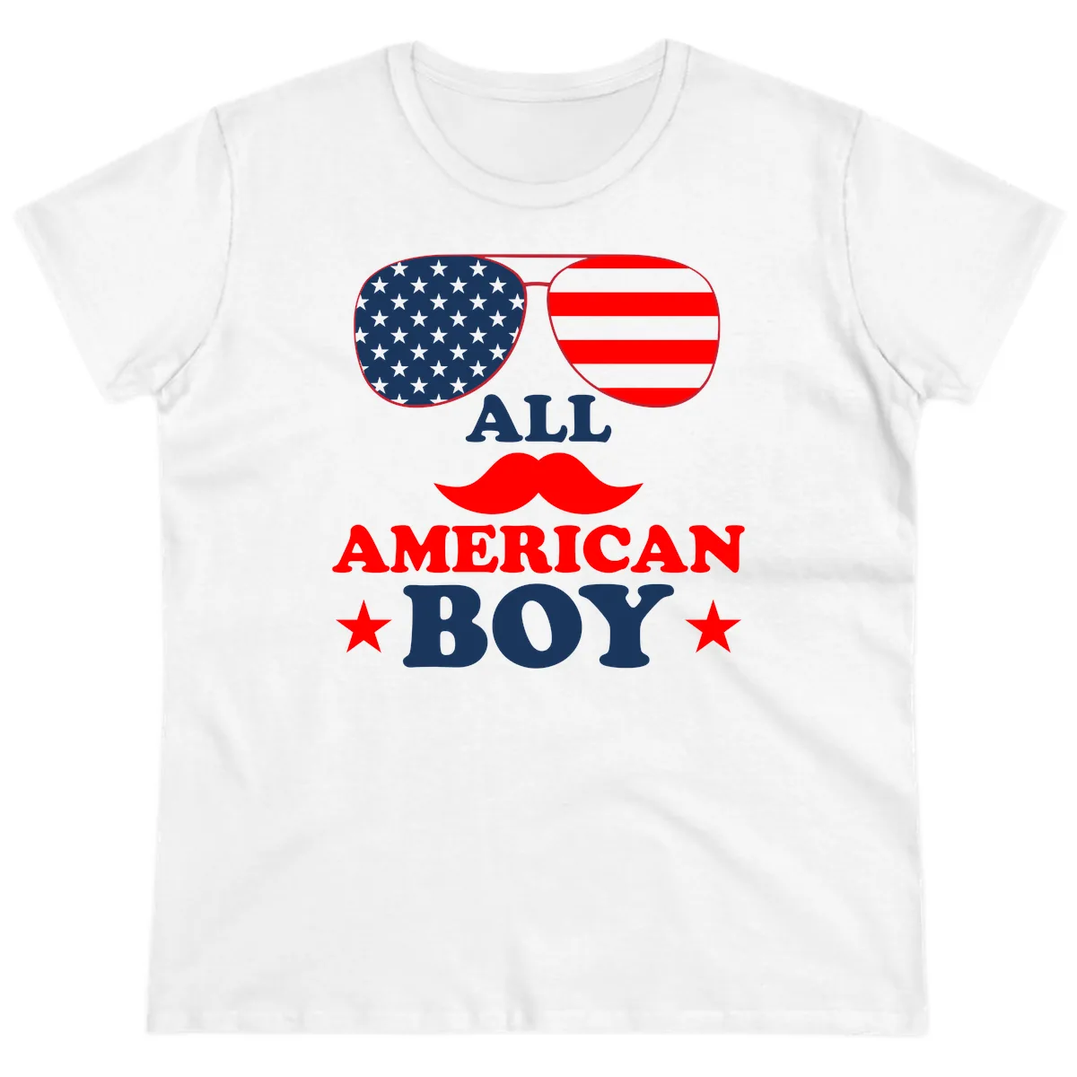 All American Boy Patriotic Aviator Design Ladies Tee in White