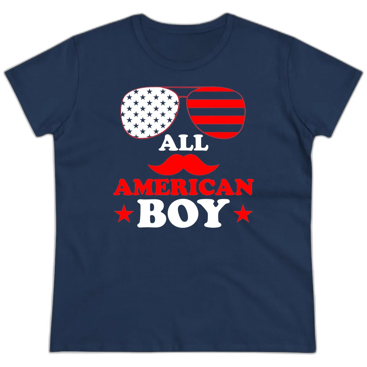 All American Boy Patriotic Aviator Design Ladies Tee in Navy