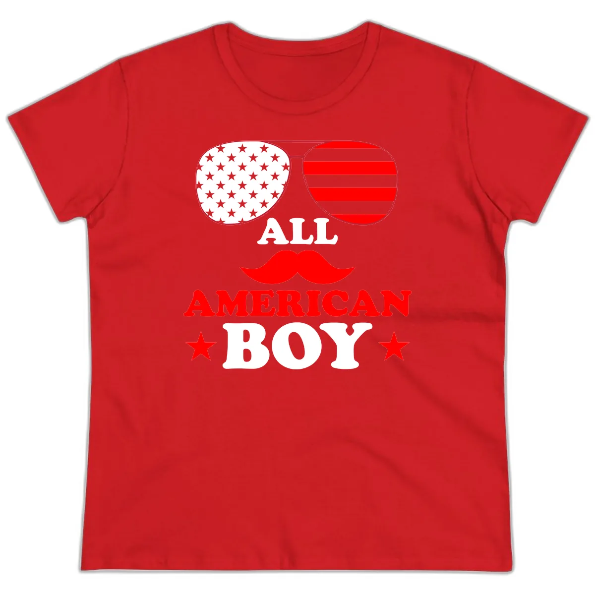 All American Boy Patriotic Aviator Design Ladies Tee in Red