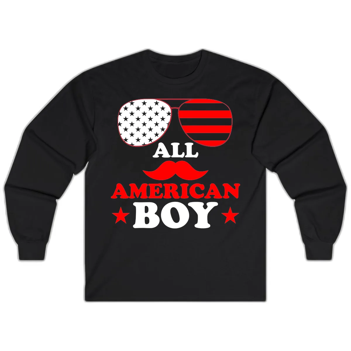 All American Boy Patriotic Aviator Design Long Sleeve in Black