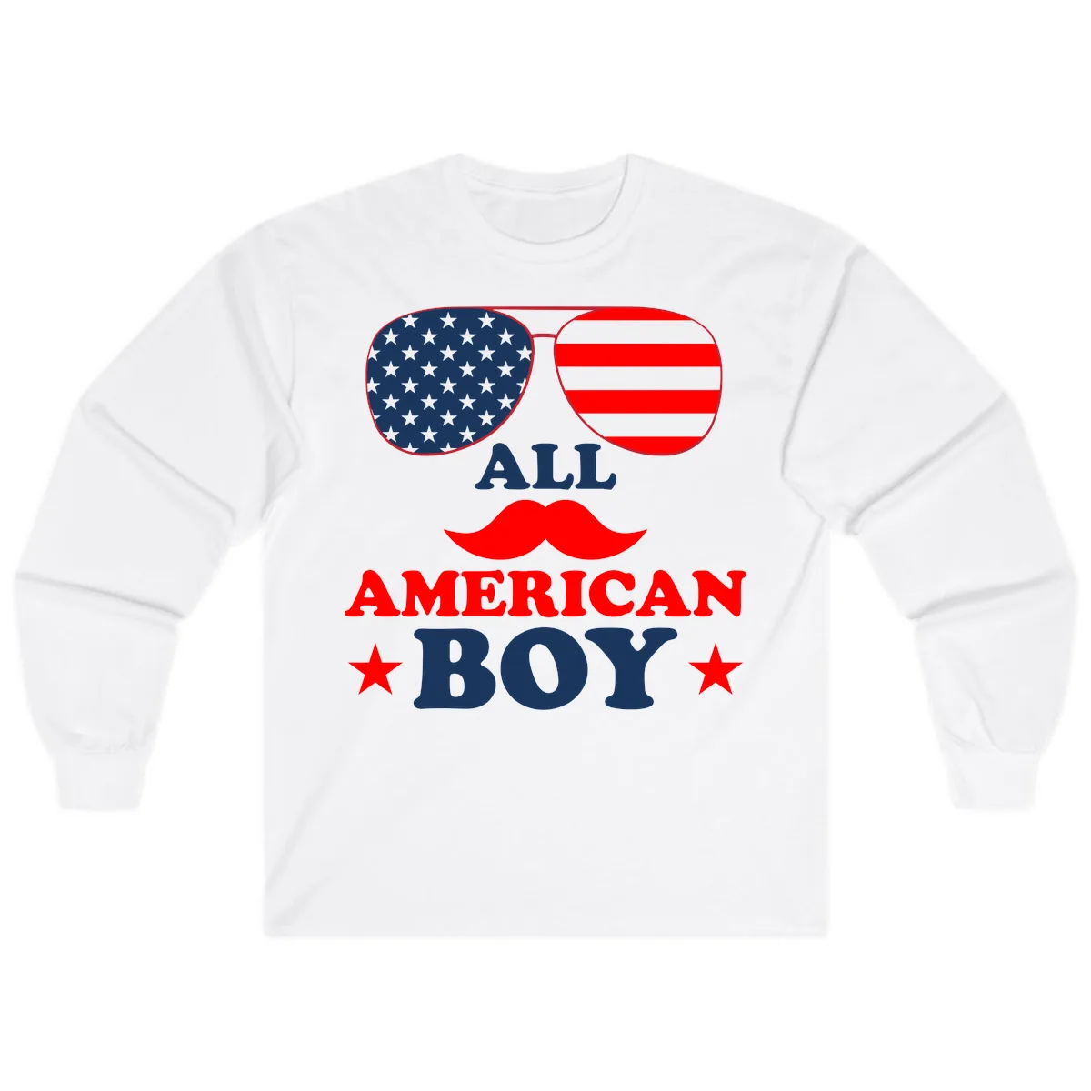 All American Boy Patriotic Aviator Design Long Sleeve in White