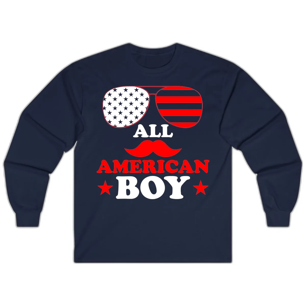 All American Boy Patriotic Aviator Design Long Sleeve in Navy