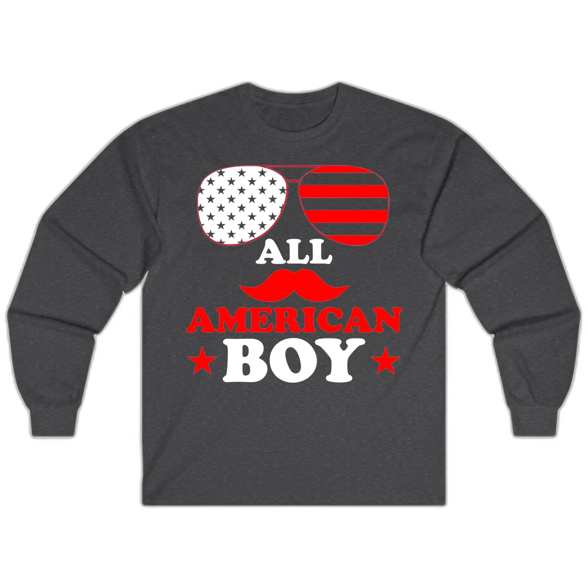 All American Boy Patriotic Aviator Design Long Sleeve in Dark Heather